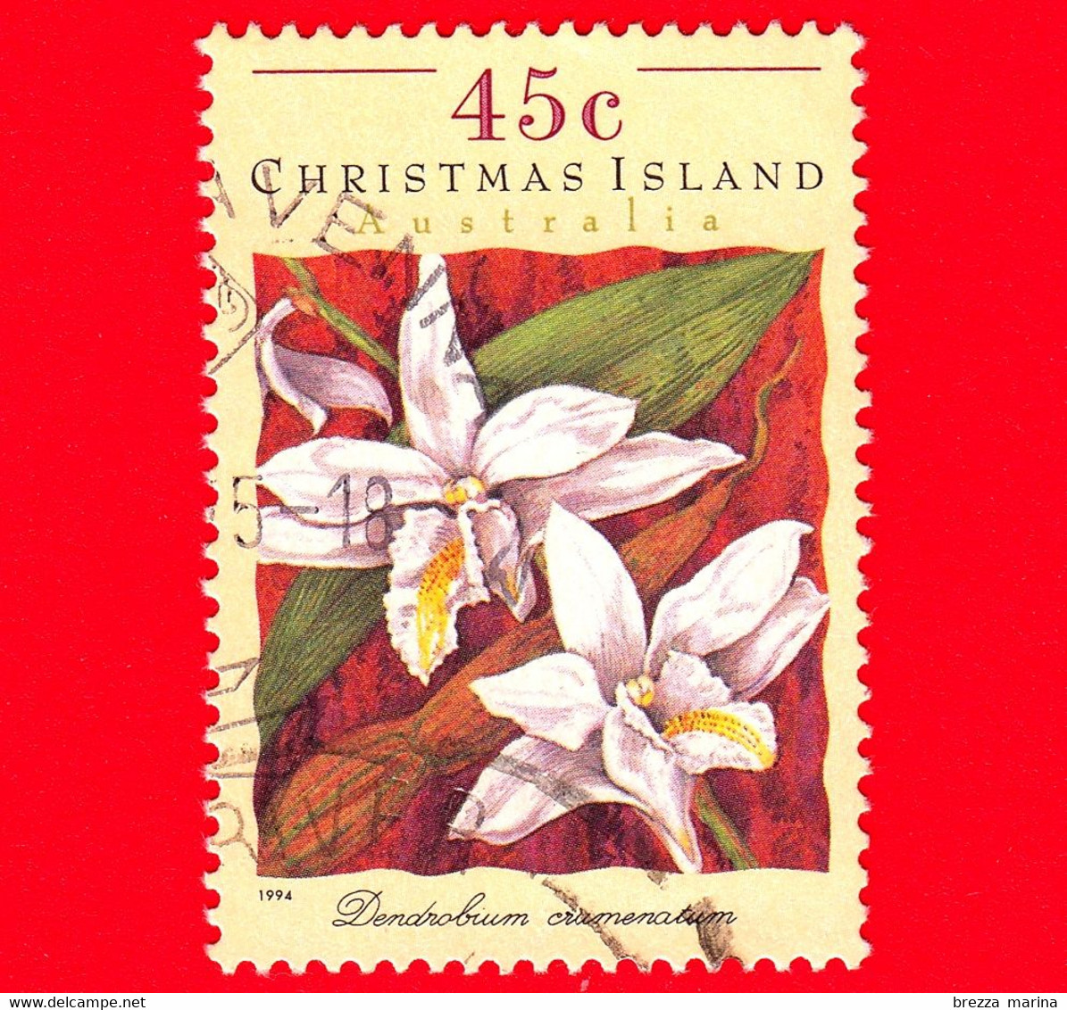 CHRISTMAS ISLAND  Isole Di Natale - Usato - 1994 - Orchidee - Dendrobium Crumenatum - 45 - Christmas Island