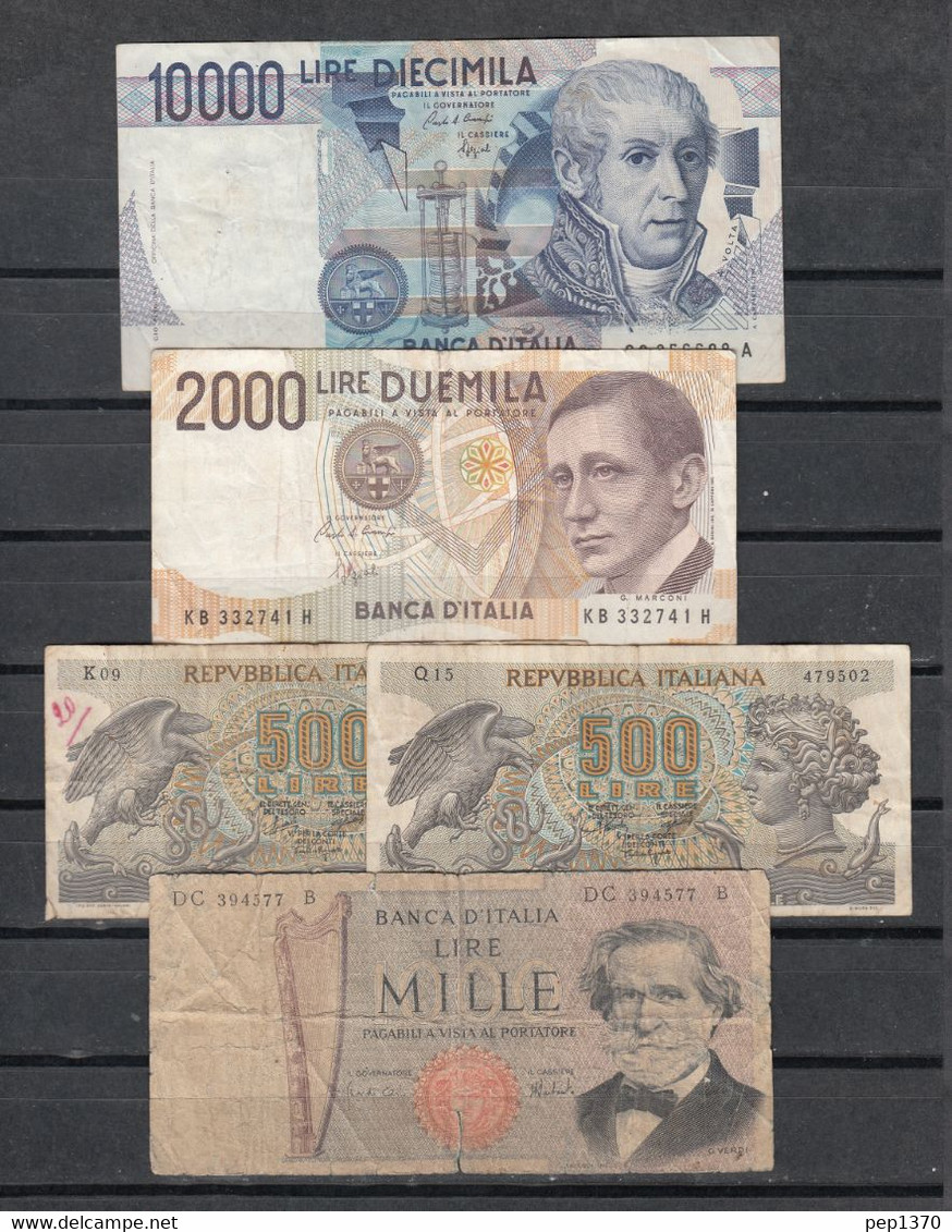 LOTE DE 5 BILLETES DE LA REPUBLICA ITALIANA DE VALORES DIVERSOS - Collezioni