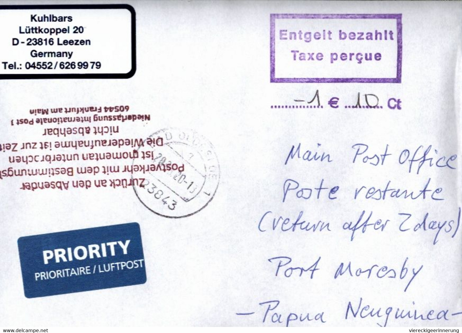 ! 28.8.2020 Germany Cover To Papua Neuguinea Interruption Of Postal Service Corona COVID-19, Antwortschein, Reply Coupon - Papouasie-Nouvelle-Guinée