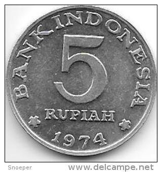 Indonesia  5 Rupiah 1974  Km 37  Unc - Indonesia