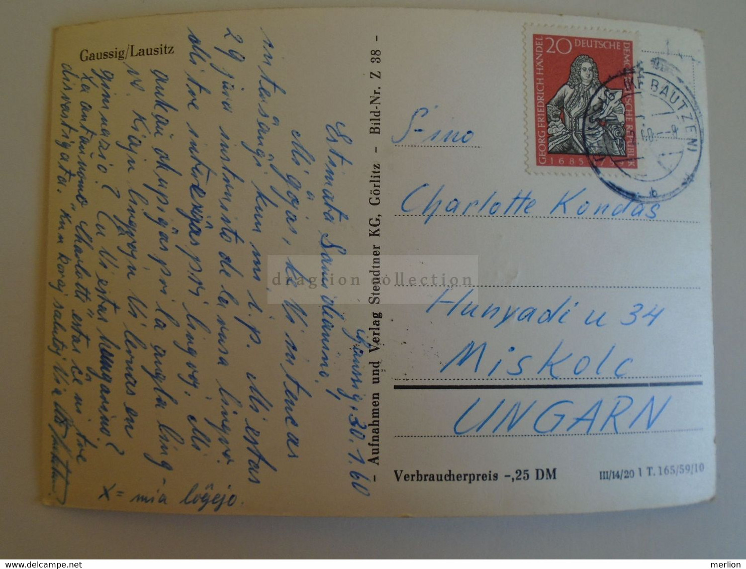 D173674  Germany     Doberschau-Gaußig Dobruša-Huska - Esperanto Correspondence 1960  Cancel Gaussig (Kr. Bautzen) - Doberschau-Gaussig Dobruša-Huska