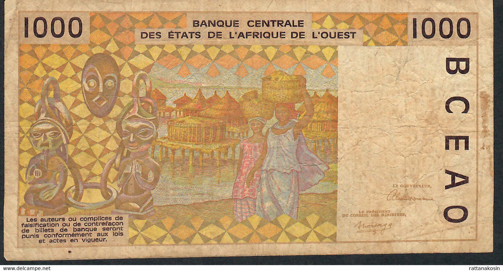 W.A.S. SENEGAL P711Kb 1000FRANCS (19)92  FINE NO P.h. ! - États D'Afrique De L'Ouest