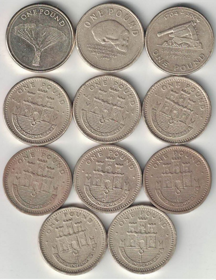 Gibraltar Collection Of 11x 1 Pound Coins 1988-2014 All Listed & Different - Gibilterra