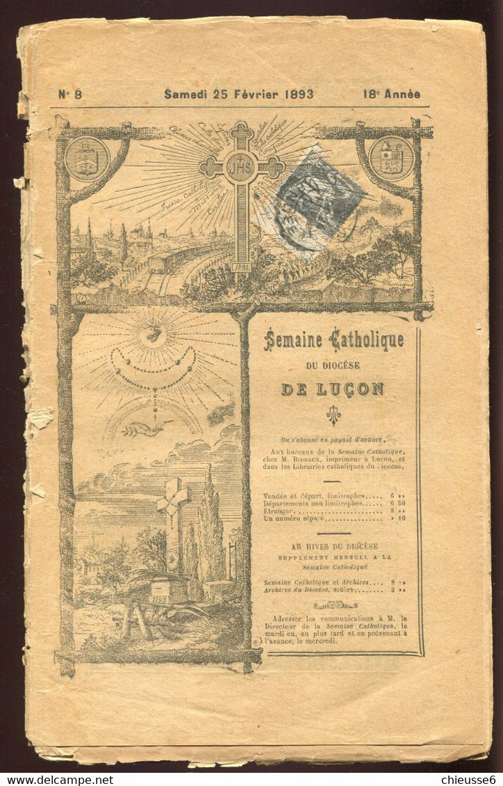 Semaine Catholique  25 Fevrier 1893 Affranchi  Avec Timbre 1c Type Sage - Non Classificati