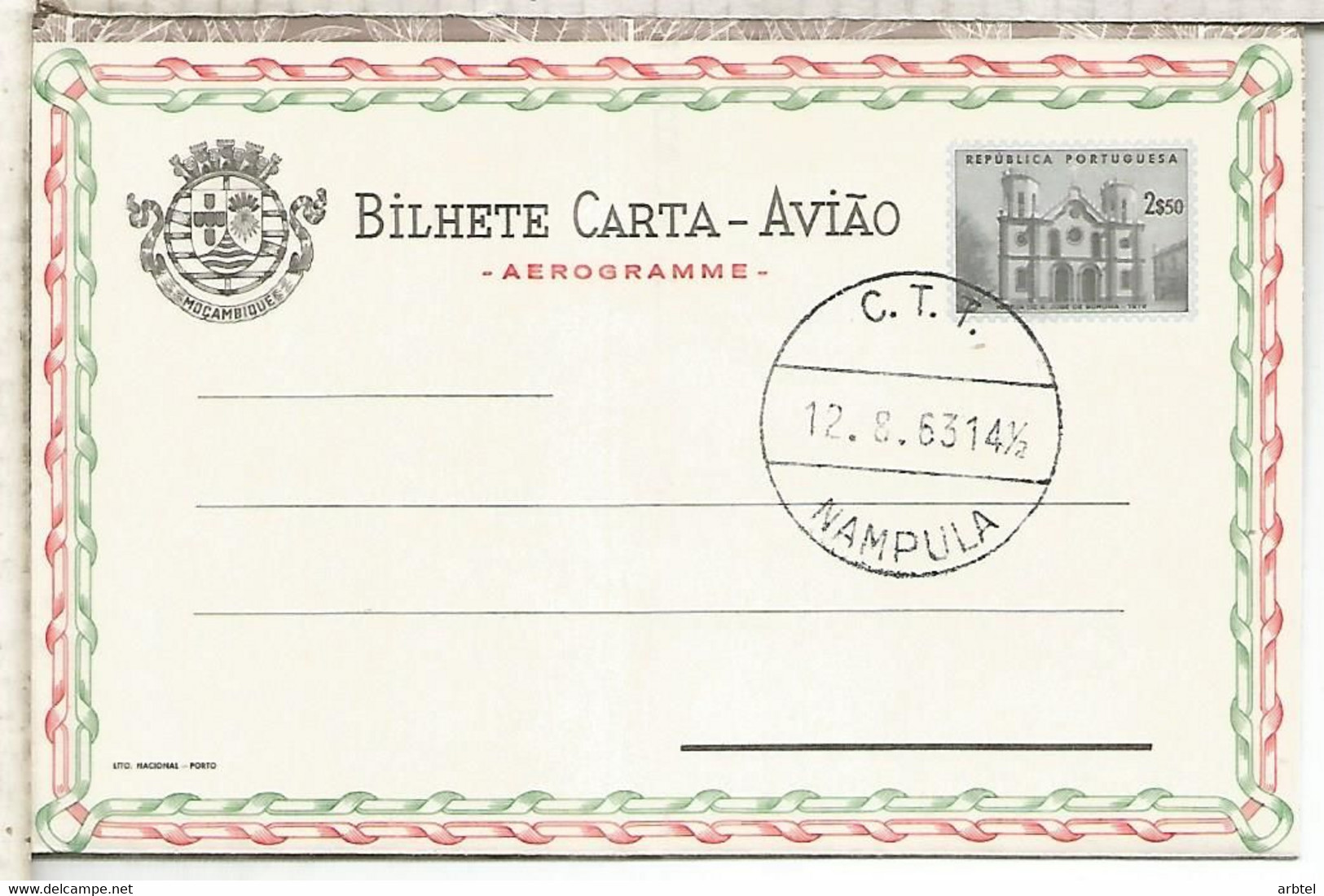 MOZAMBIQUE AEROGRAMA 1963 IGLESIA SAN JOSE CHURCH TABACO TOBACCO - Tabak