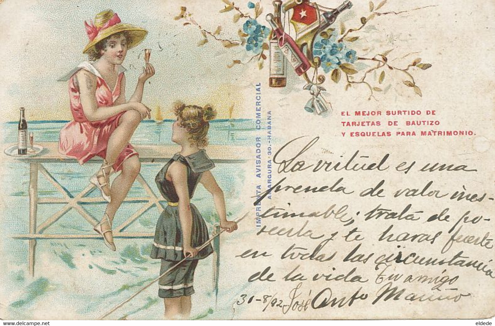 Pretty Pin Up Pioneer Card 1902 Bathing Girls Advert . P. Used Guanabacoa Cuba - Pin-Ups