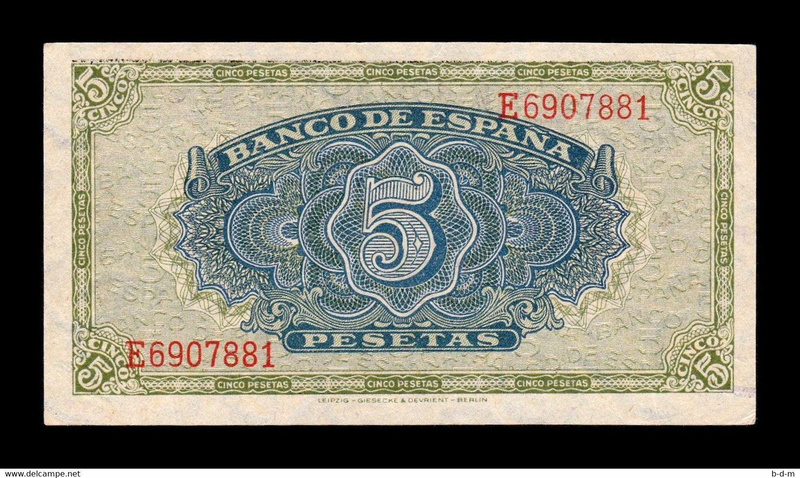 España Spain 5 Pesetas 1940 Pick 123 Serie E SC UNC - 5 Pesetas