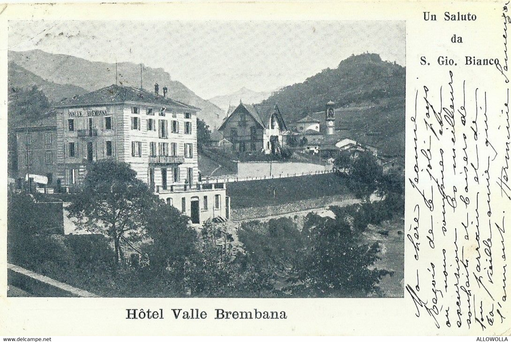 9236 " UN SALUTO DA S. GIO. BIANCO-HOTEL VALLE BREMBANA " ANNULLO TONDO RIQUADRATO- CART. POST. ORIG. SPED.1903 - Souvenir De...