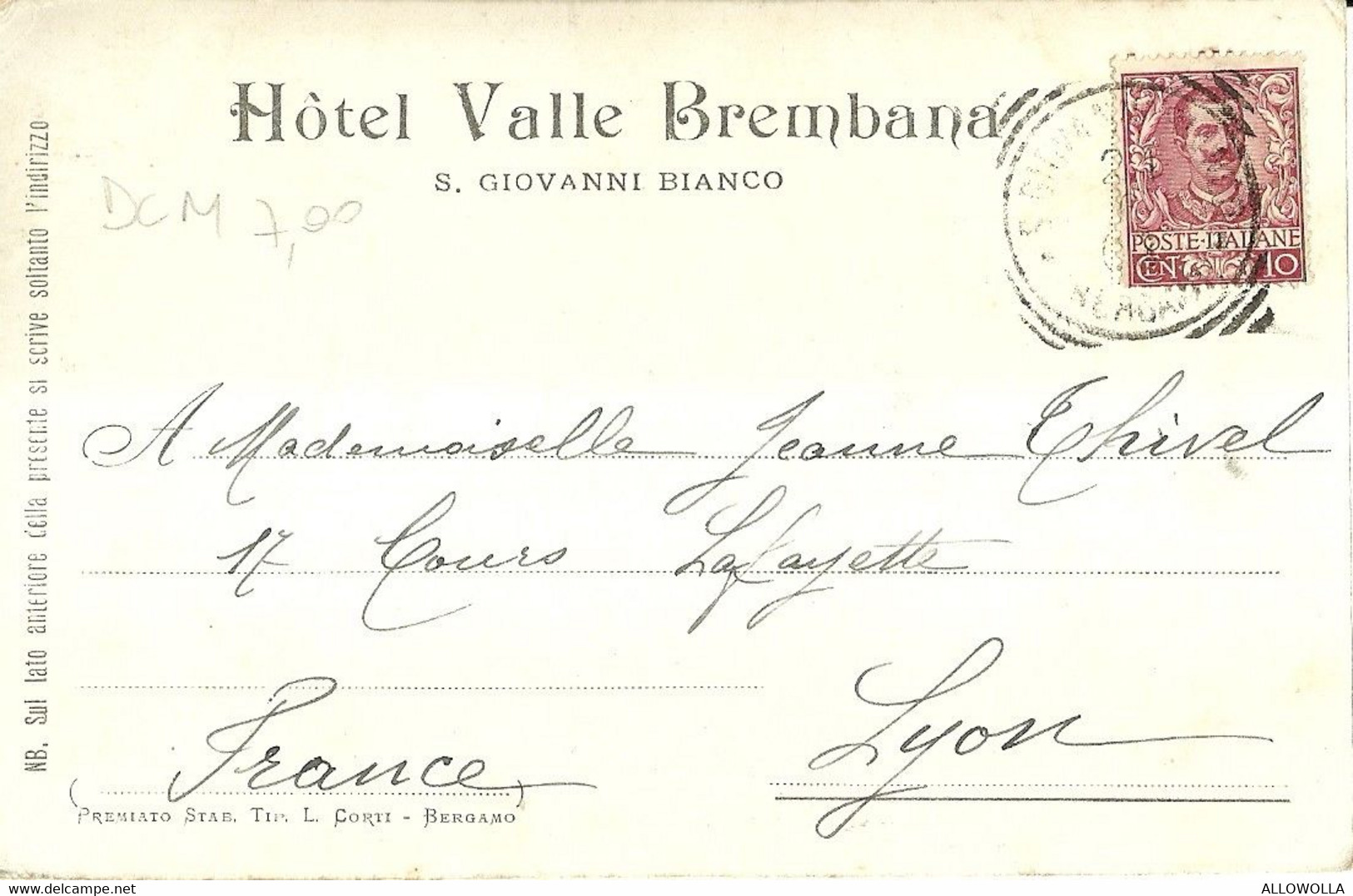 9236 " UN SALUTO DA S. GIO. BIANCO-HOTEL VALLE BREMBANA " ANNULLO TONDO RIQUADRATO- CART. POST. ORIG. SPED.1903 - Souvenir De...