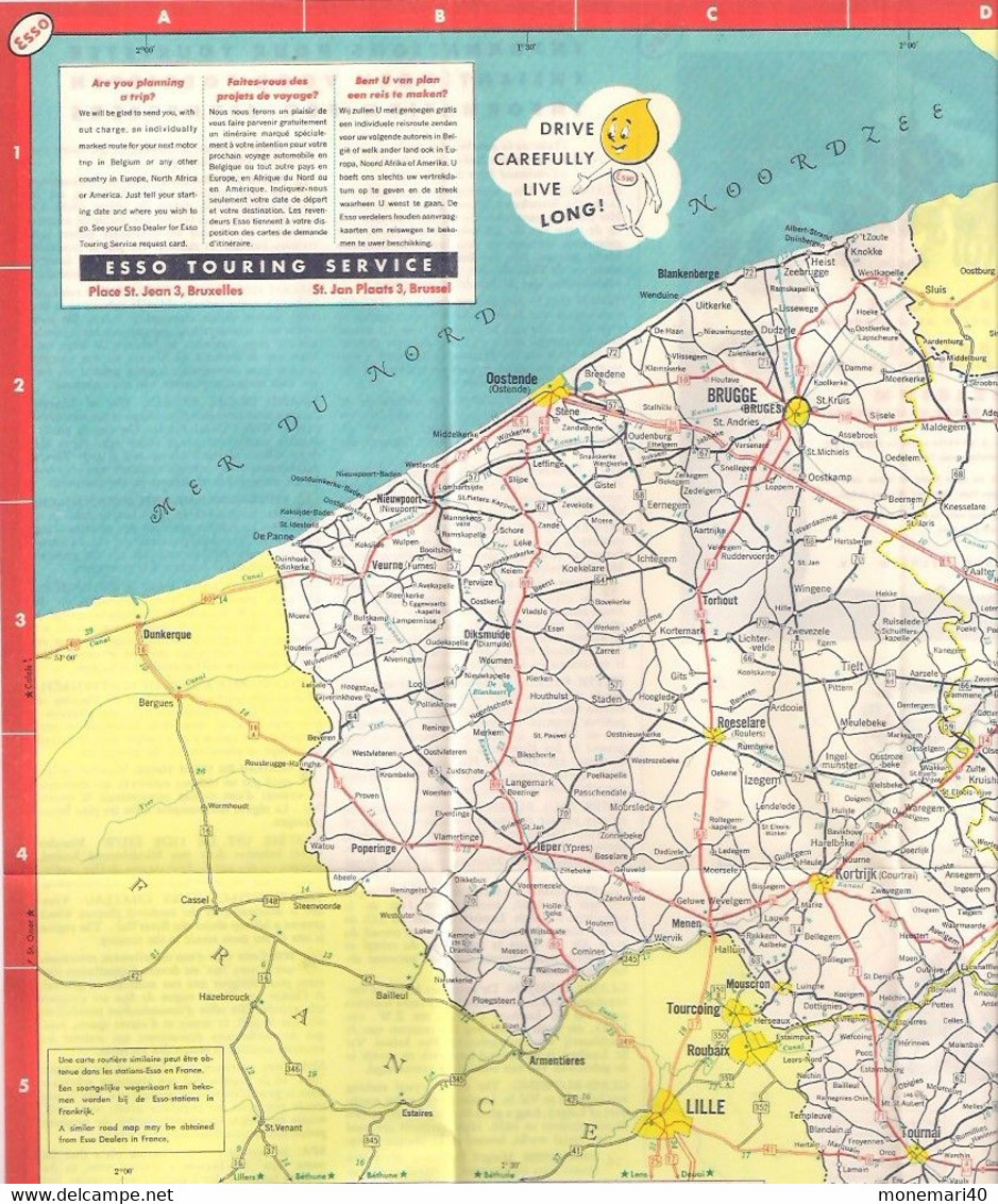 ESSO - CARTE ROUTIÈRE (DOUBLE FACE) BELGIQUE Et LUXEMBOURG - ÉCHELLE 1:420.000 (1961) - Carte Stradali