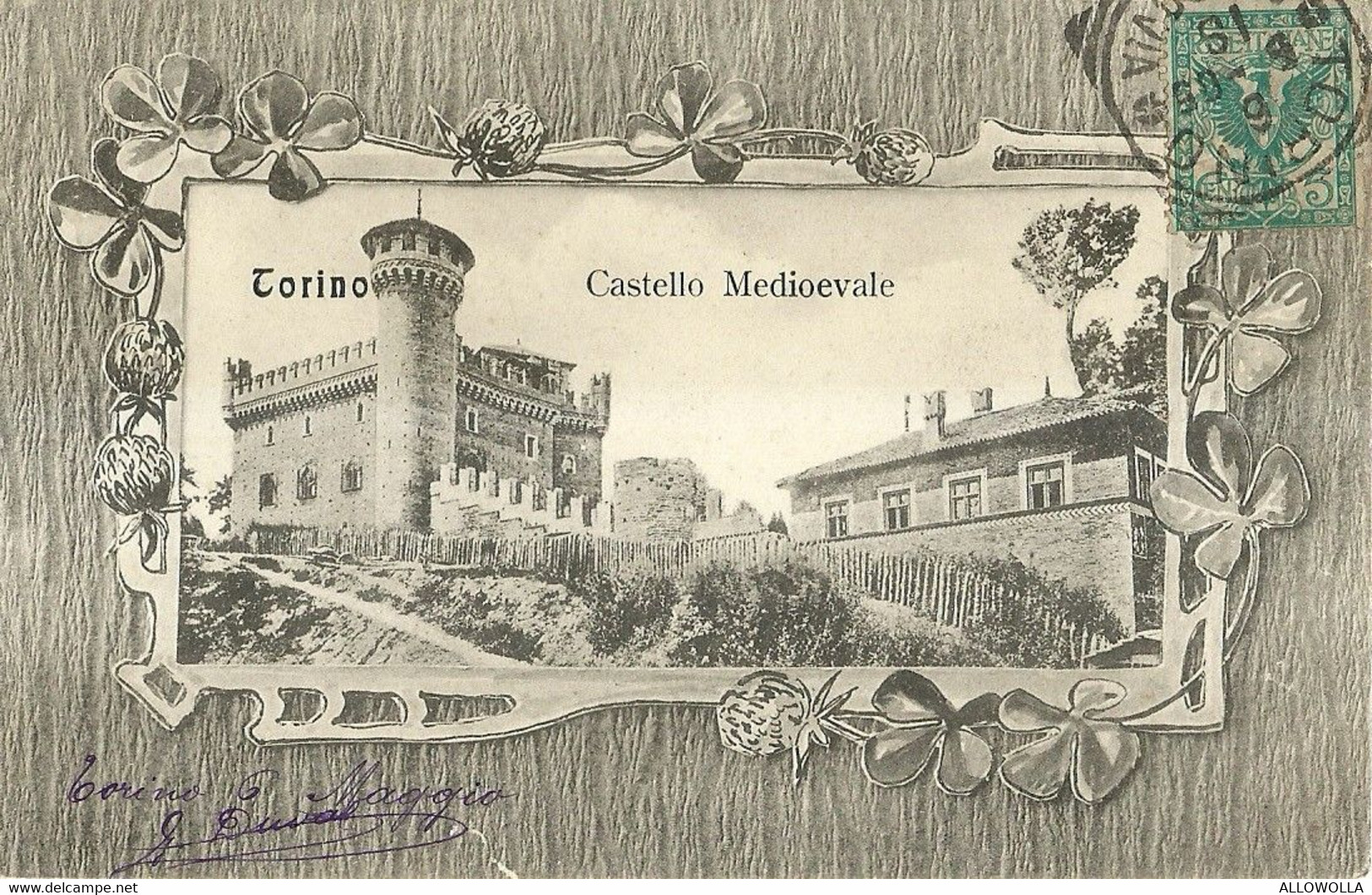 9241 " TORINO-CASTELLO MEDIOEVALE" ANNULLO TONDO RIQUADRATO - CART. POST. ORIG. SPED.1905 - Castello Del Valentino