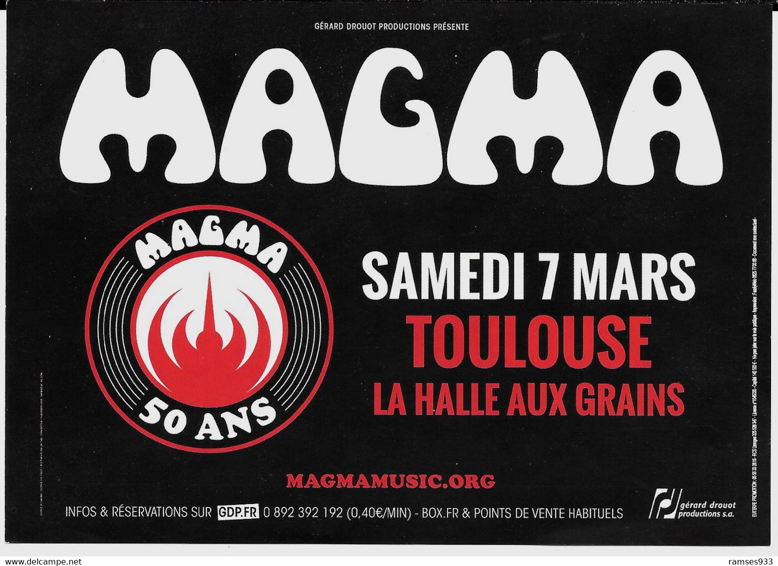 Flyer Du Concert De Magma à Toulouse 2020 - Pubblicitari