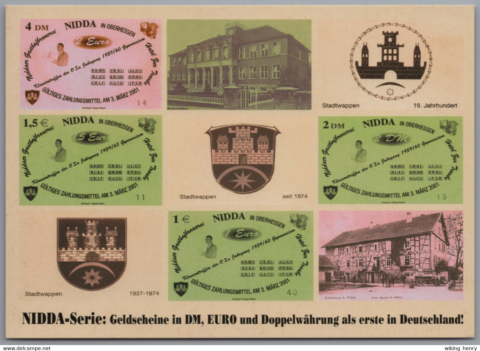 Nidda - Geldscheine In DM Und Euro Als Erste In Deutschland Mit Gymnasium Krötenburg Und Wappen - Wetterau - Kreis