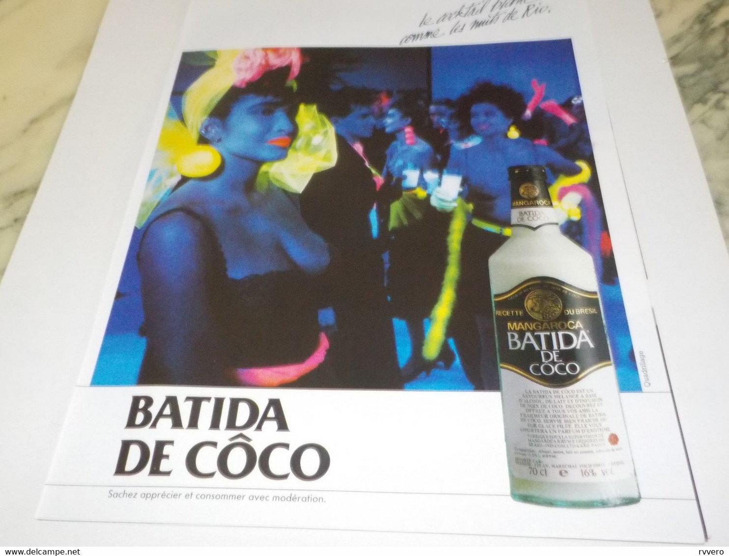 ANCIENNE  PUBLICITE COCKTAIL BLANC BATIDA DE COCO  1987 - Alcohols