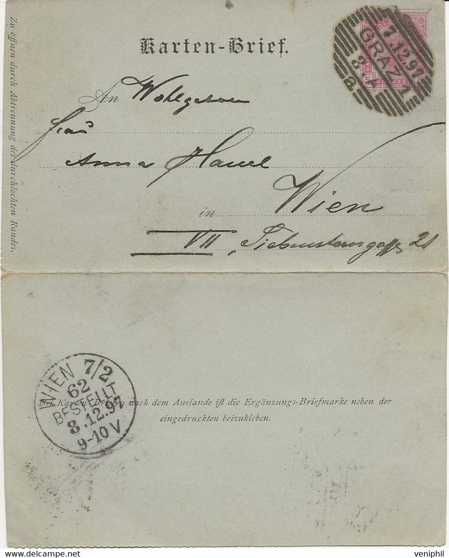 AUTRICHE - LOT DE 4 ENTIERS POSTAUX -ANNEE 1897-98-99-1800 -TB OBLITERATION GRAZ- - Sonstige & Ohne Zuordnung