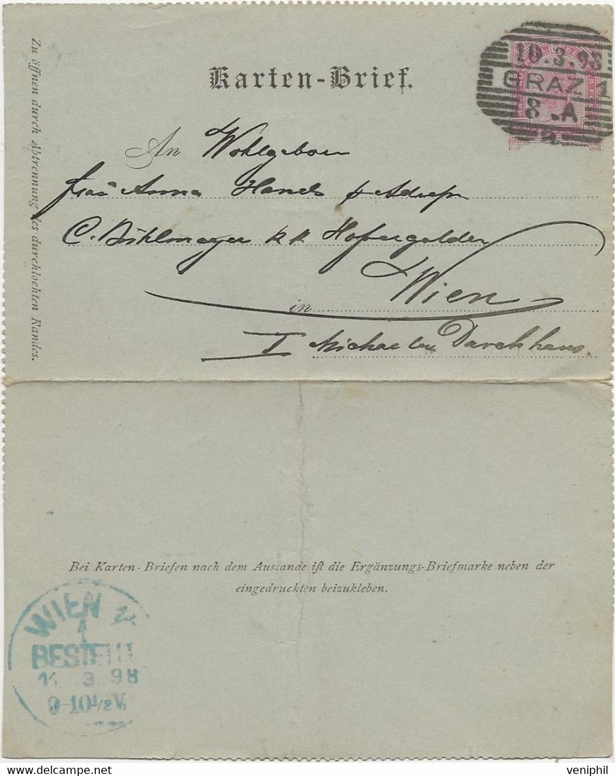 AUTRICHE - LOT DE 4 ENTIERS POSTAUX -ANNEE 1897-98-99-1800 -TB OBLITERATION GRAZ- - Autres & Non Classés