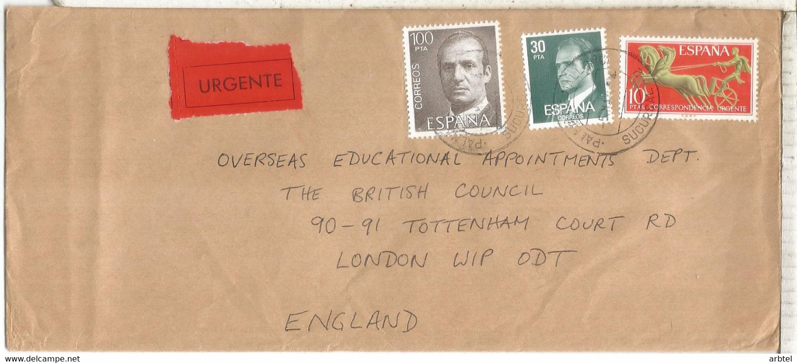 PALMA DE MALLORCA A INGLATERRA CON SELLO CORREO URGENTE 1984 - Eilbriefmarken