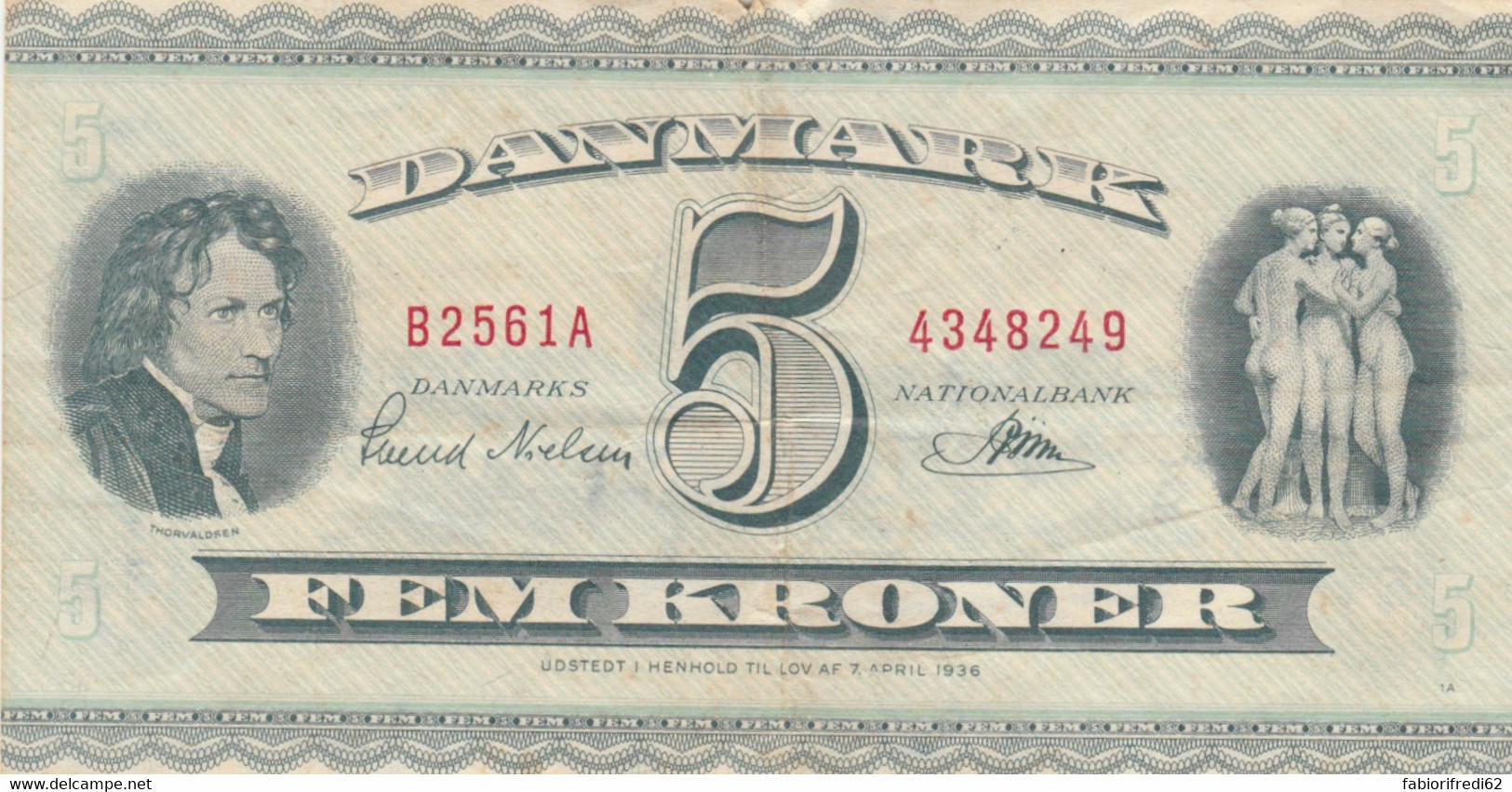 BANCONOTA DENMARK 5 FEM KRONER 1936 VF (KP732 - Denmark