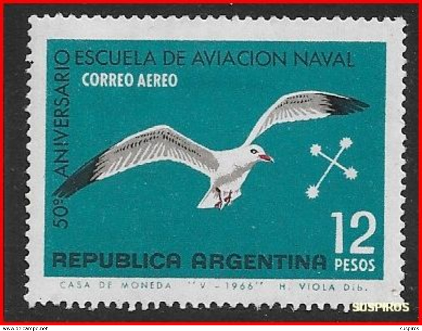 ARGENTINA   1966 50° Anniversario Della Scuola Di Aviazione Navale     GJ #1357 PA  * - Used Stamps