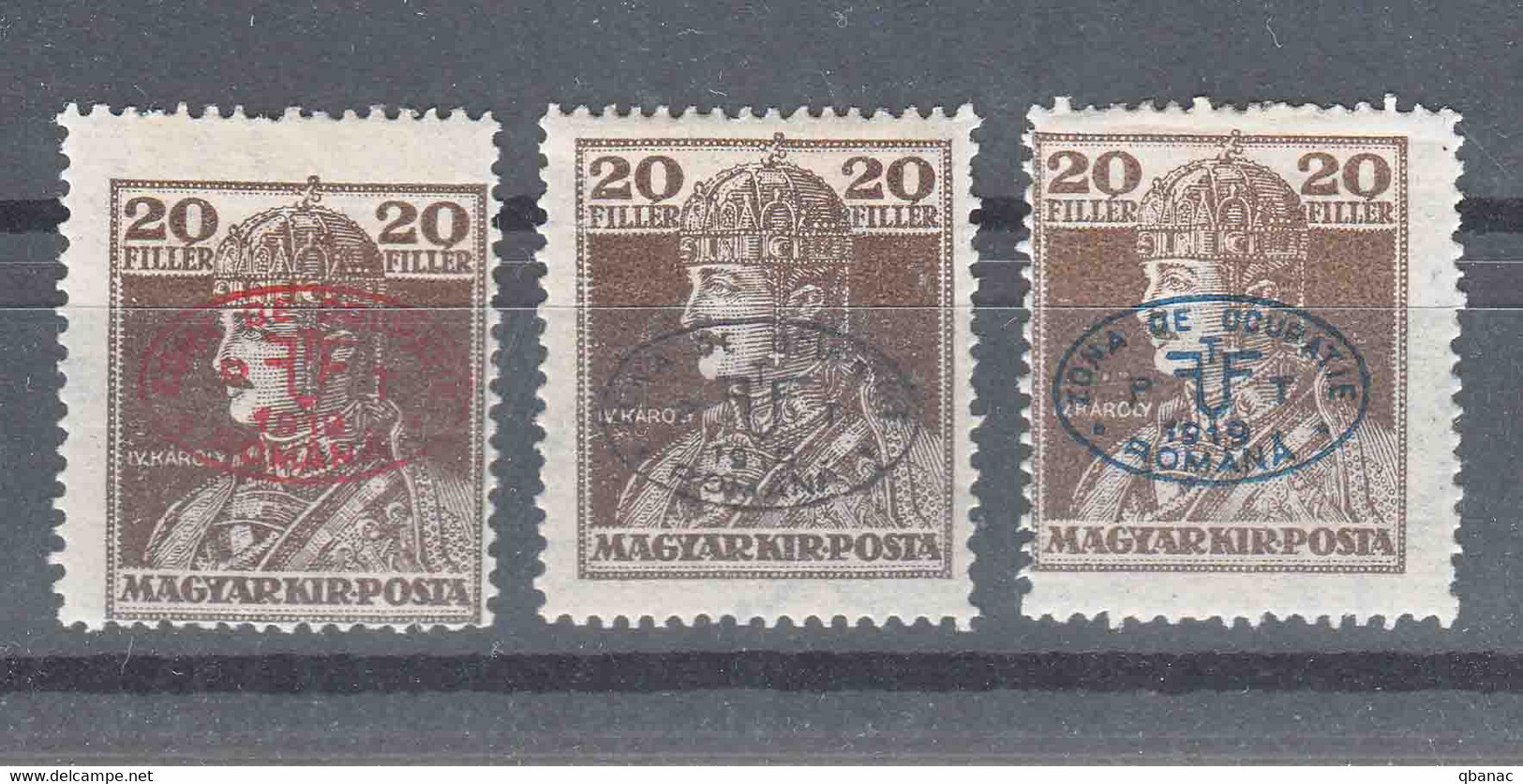 Hungary Debrecen Debreczin 1919 Mi#39 A, B And C - Red, Black And Blue Overprint, Mint Hinged - Debreczen