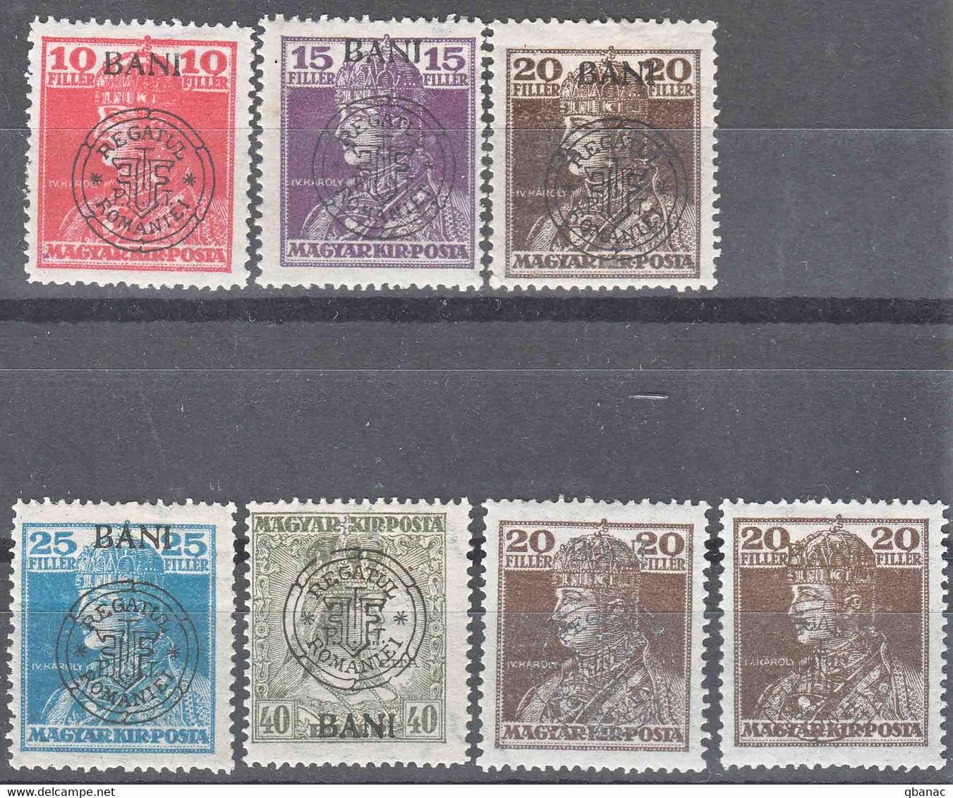 Romania Overprint On Hungary Stamps Occupation Transylvania 1919 Mi#45-49 I, Incl. Silver And Gold Proof Ovp Mint Hinged - Transylvania