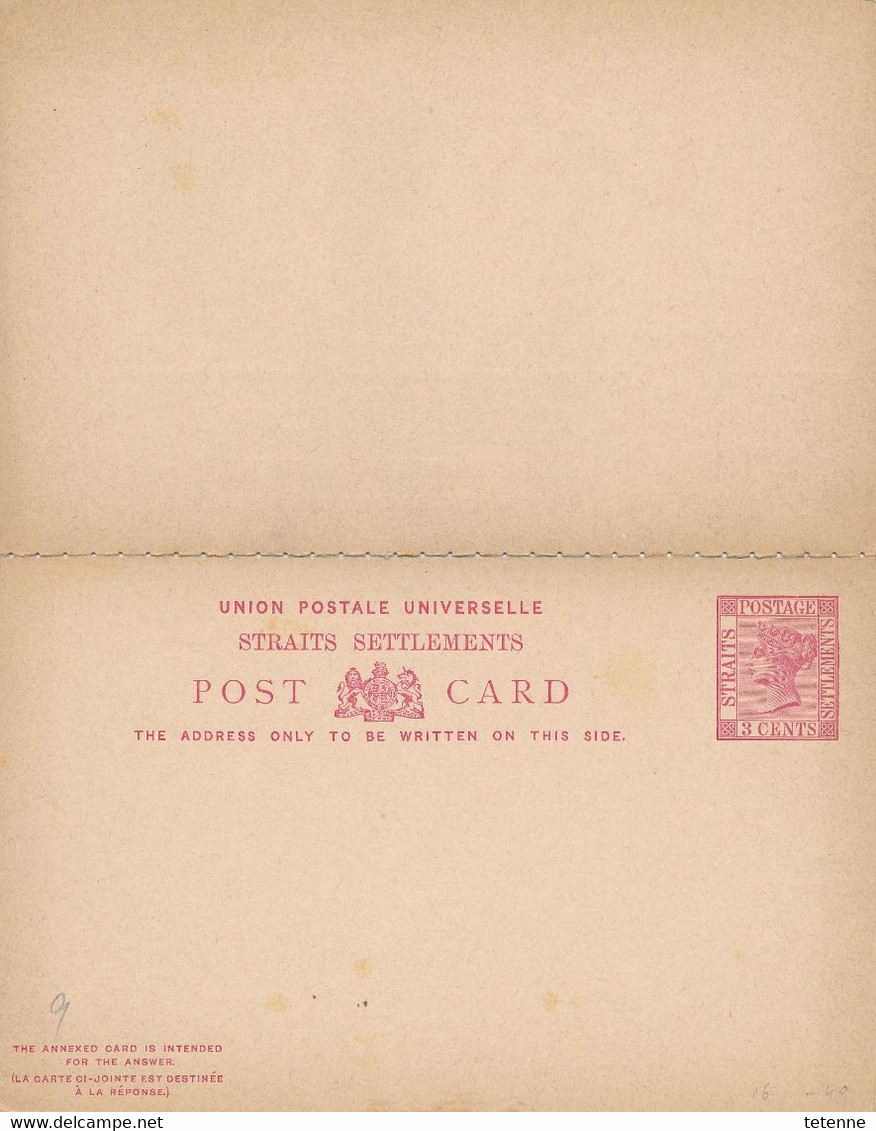 1 Entier Postal Avec Double  Cartes Une De  Reply STRAITS SETTLEMENTS 3 Cents - Asia (Other)