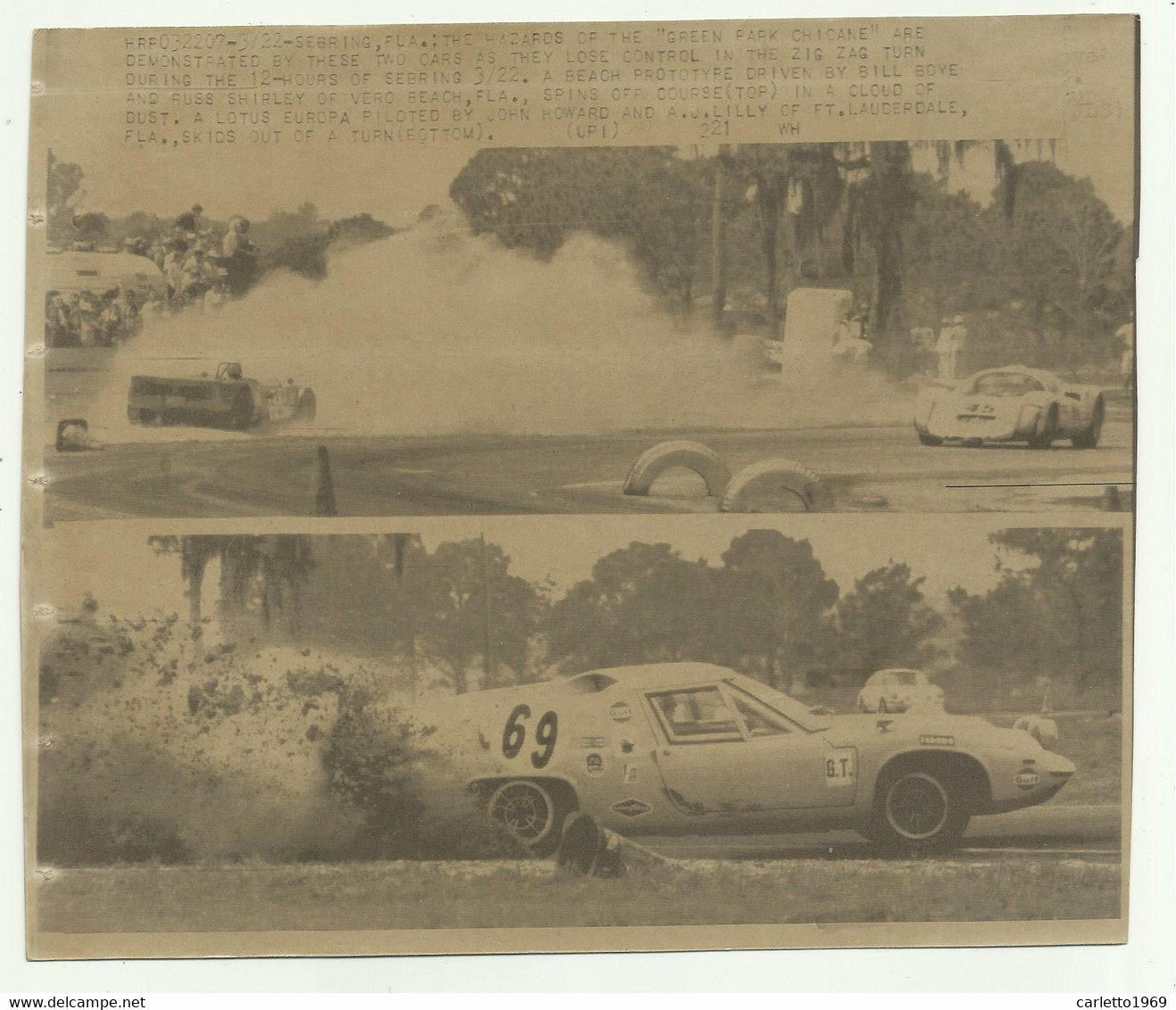 SEBRING - THE HAZARDS OF THE GREEN PARK CHICANE  23 MARZO  1969  ( VEDI DESCR. ) - CM. 19,5X16 - Cars