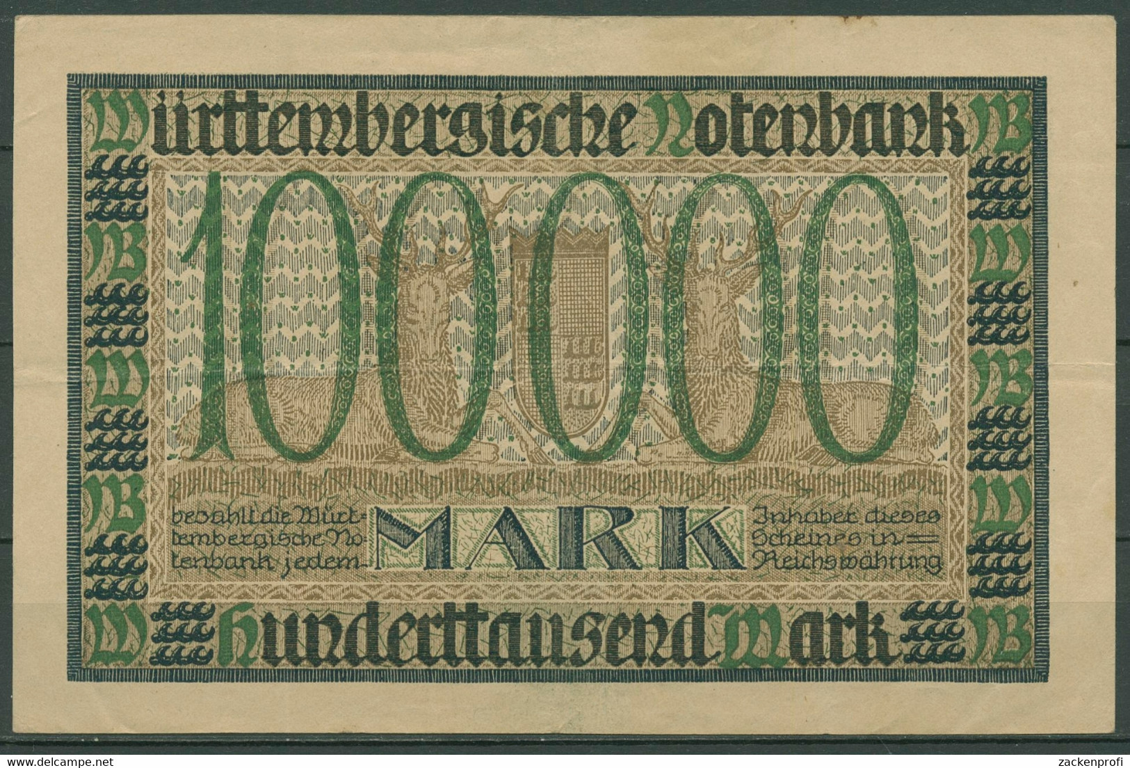 Württembergische Notenbank 100000 Mark 1923, Ro 776 Gebraucht (K240) - Andere & Zonder Classificatie