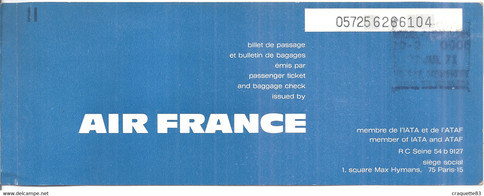 AIR FRANCE -BILLET DE PASSAGE-1971 .ORLY  BEDEL VOYAGES PARIS - Europe