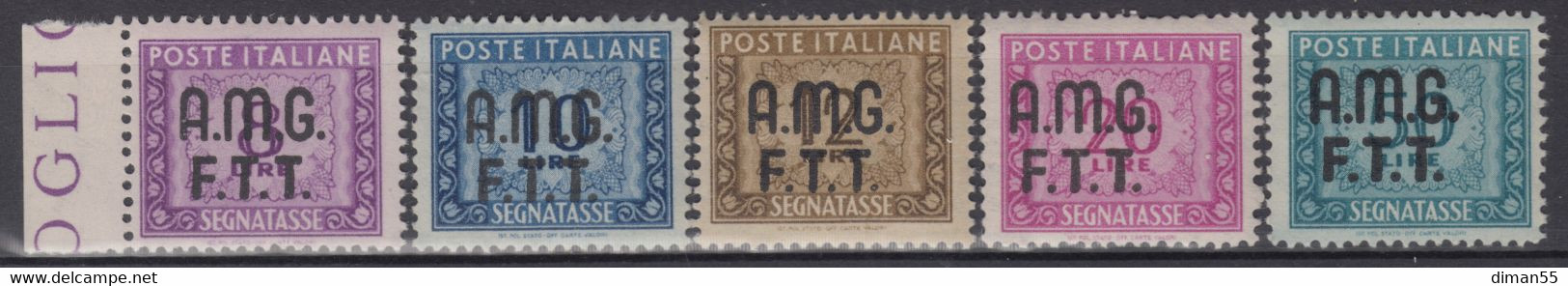 Trieste Zona A - AMG-FTT - Segnatasse n.5-15 - 1250 Euro - Gomma integra MNH** varietà di soprastampe non considerate