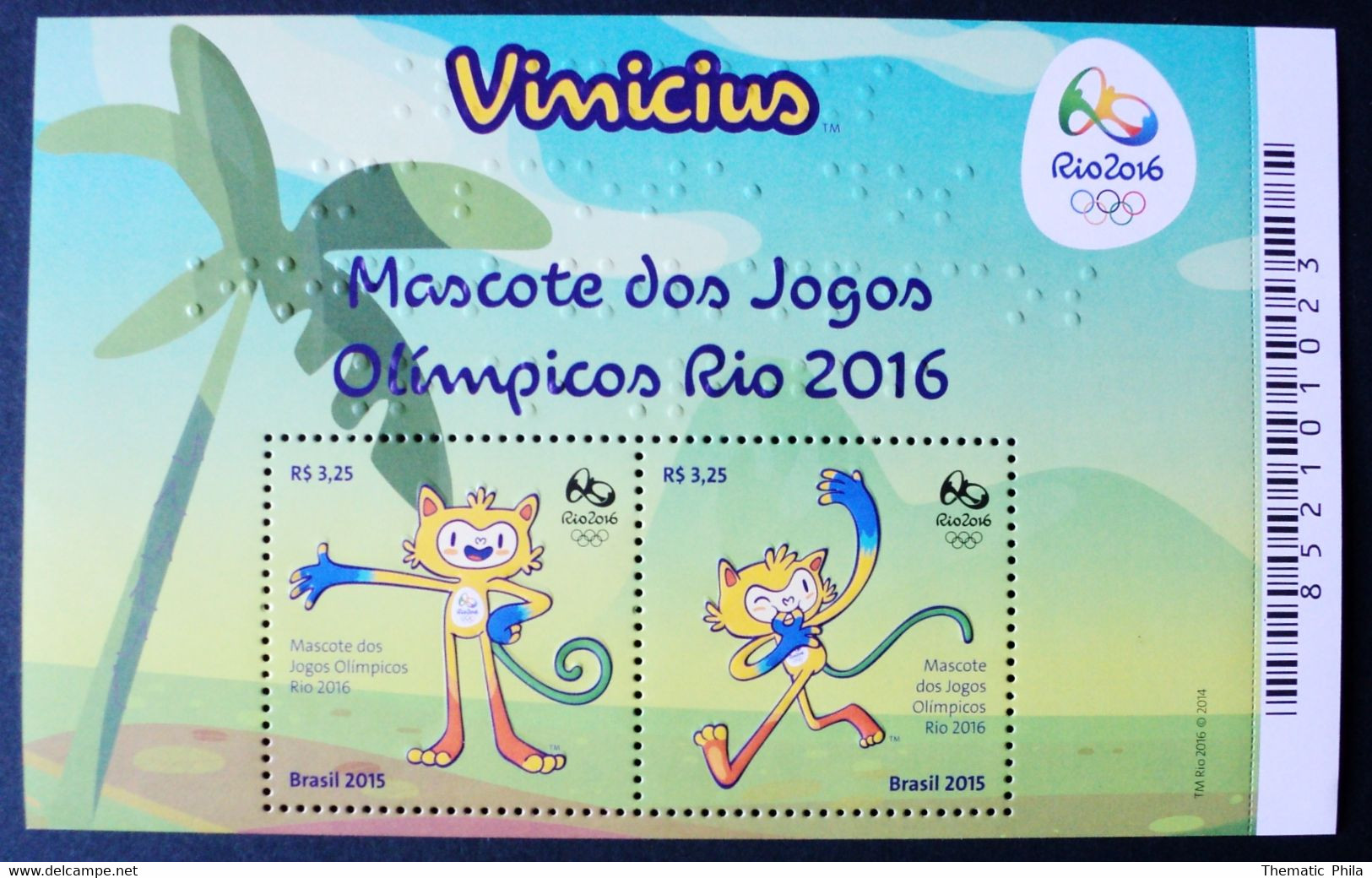 2016 Brasil Mnh - S/s Olympic Games Vinicius Mascote Mascot Mascota Palm Rio De Janeiro - Autres & Non Classés