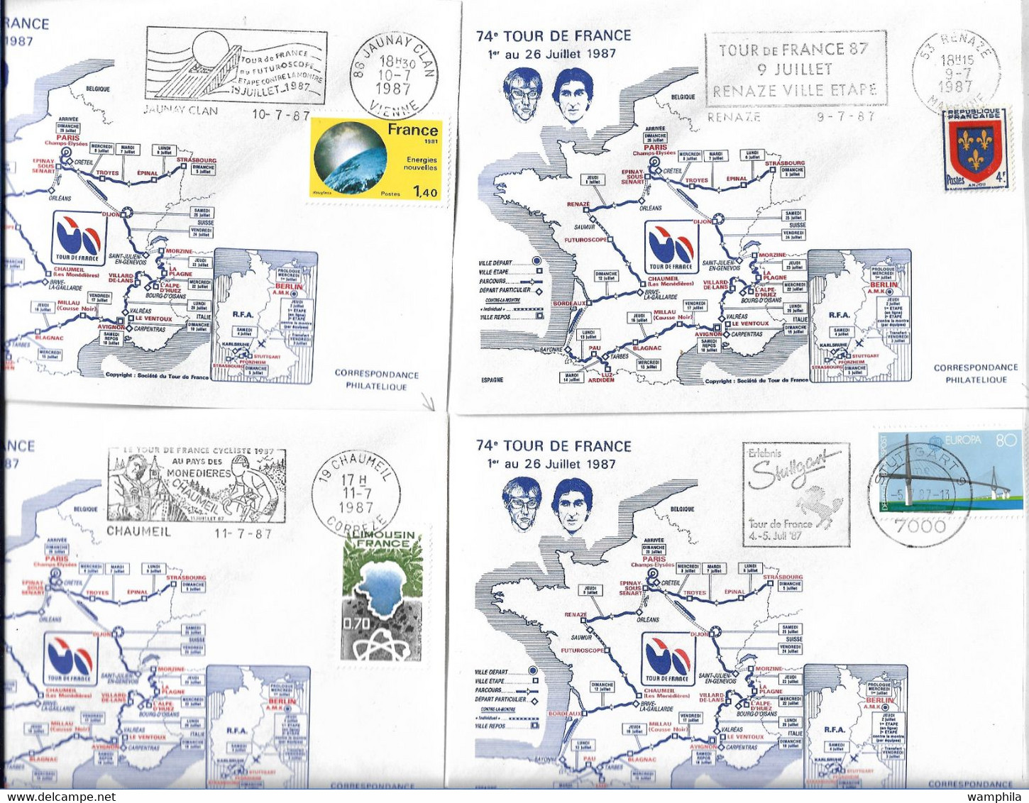 Tour De France 1987 Un Lot De 9 Lettres Cachets D'étapes. - Ciclismo
