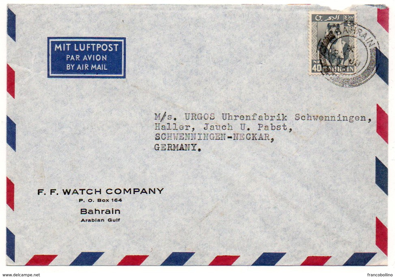 BAHRAIN - AIR MAIL COVER TO GERMANY 1966 / F.F.WATCH COMPANY - Bahreïn (1965-...)