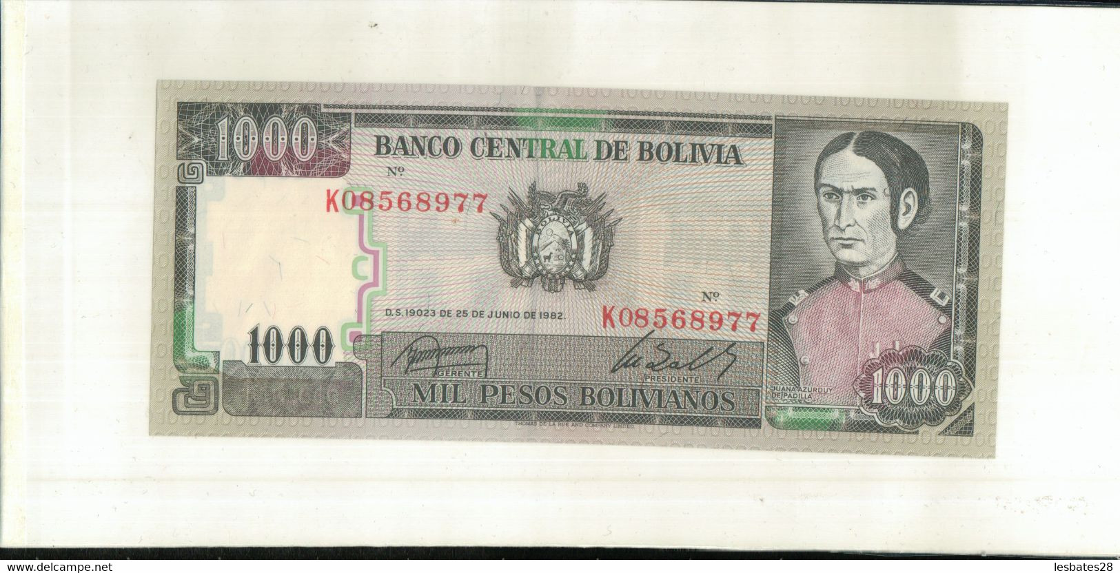 BILLET BOLIVIE 1000 BOLIVIANOS 1982  TTB+  Sept 2020  Clas Noir 21 - Bolivia