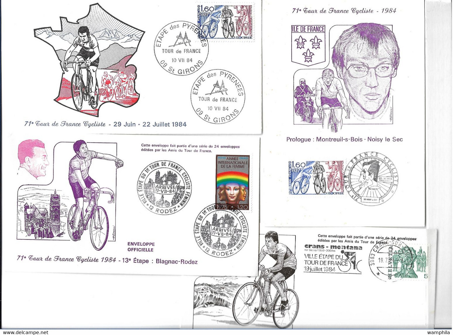 Tour De France 1984 Un Lot De 8 Lettres, Une Carte Et Un Entier, Cachets D'étapes. - Ciclismo