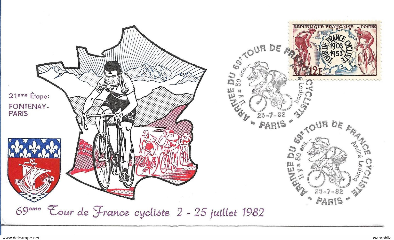 Tour De France 1982 Un Lot De 4 Lettres,  Cachets D'étapes Et Griffe Linéaire (étape Interrompue) - Ciclismo