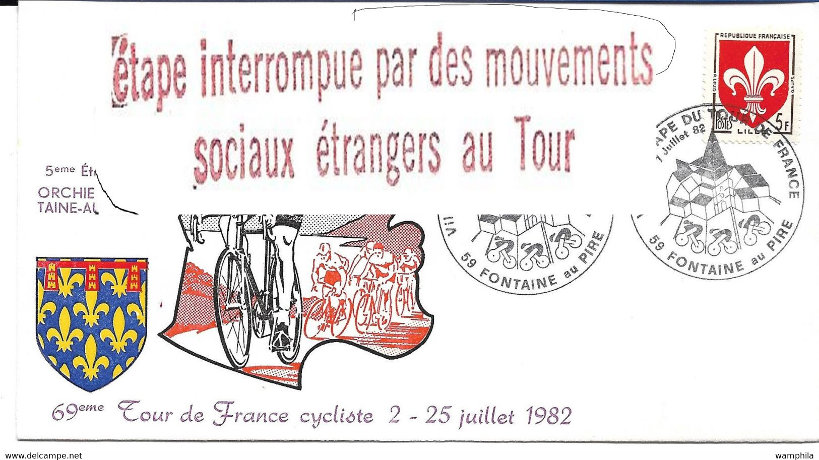 Tour De France 1982 Un Lot De 4 Lettres,  Cachets D'étapes Et Griffe Linéaire (étape Interrompue) - Ciclismo
