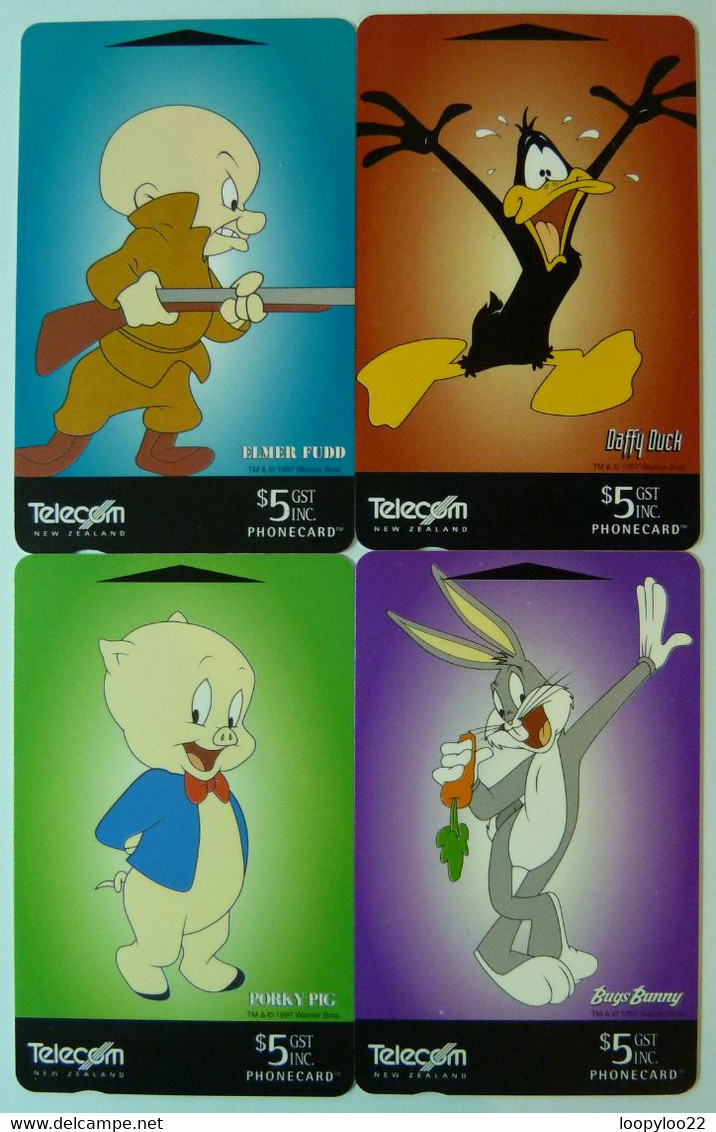 New Zealand - GPT - Set Of 4 -  Looney Tunes Part 1 - 1997 - Bugs Bunny, Elmer Fudd, Porky Pig & Daffy Duck - Mint - Nuova Zelanda