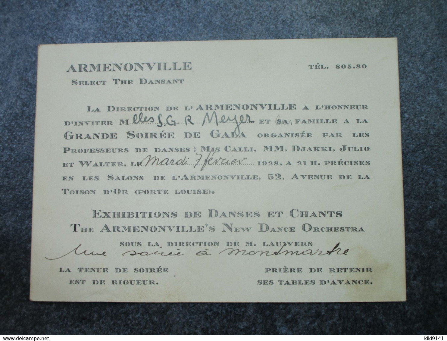 ARMENONVILLE - Select Thé Dansant - Invitation à La Grande Soirée De Gala - 52, Avenue De La Toison D'Or - Otros & Sin Clasificación