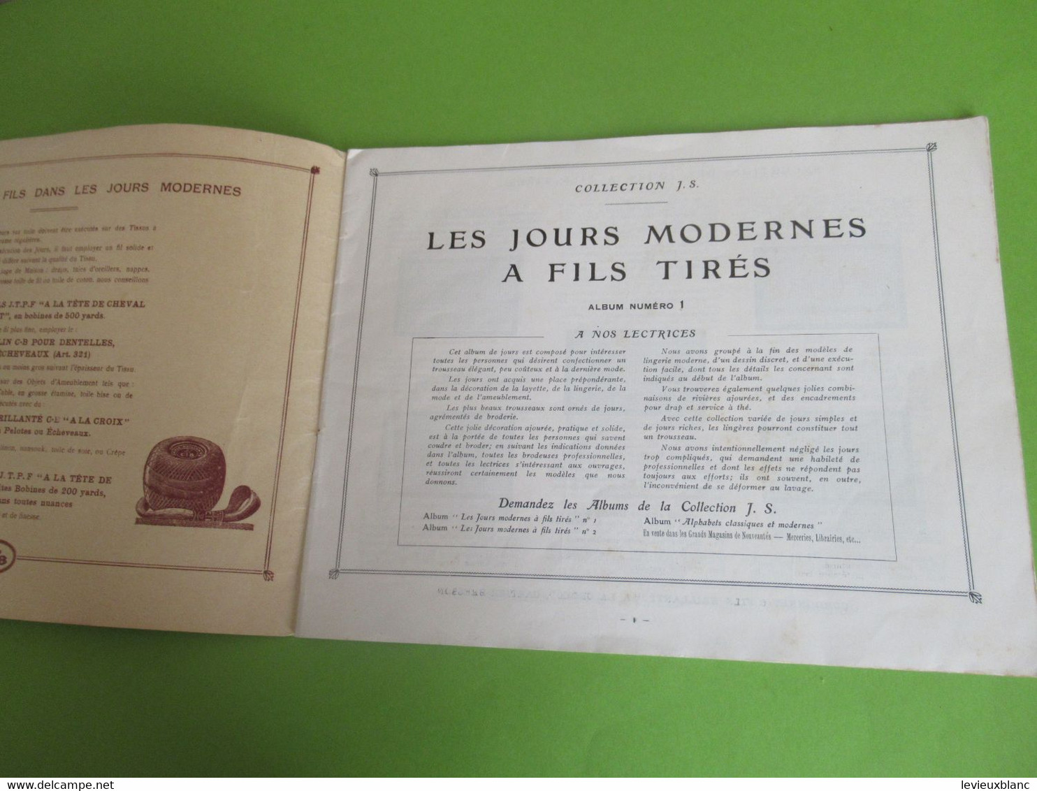 Catalogue/ Les Jours Modernes à Fils Tirés/Collection JS/Album N°1 / CB à La Croix/Vers 1920-1930                  MER74 - Dentelles Et Tissus