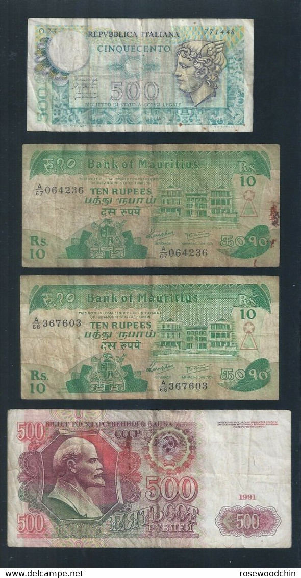 Old Mixed Banknote Lot - Mauritius, Russia CCCP & REPVBBLICA ITALIANA (#122) - Andere - Europa