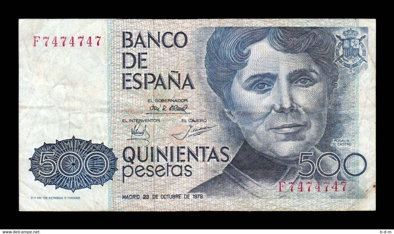 España Spain 500 Pesetas Rosalia 1979 Pick 157 Serie F Capicua BC+ F+ - [ 4] 1975-… : Juan Carlos I