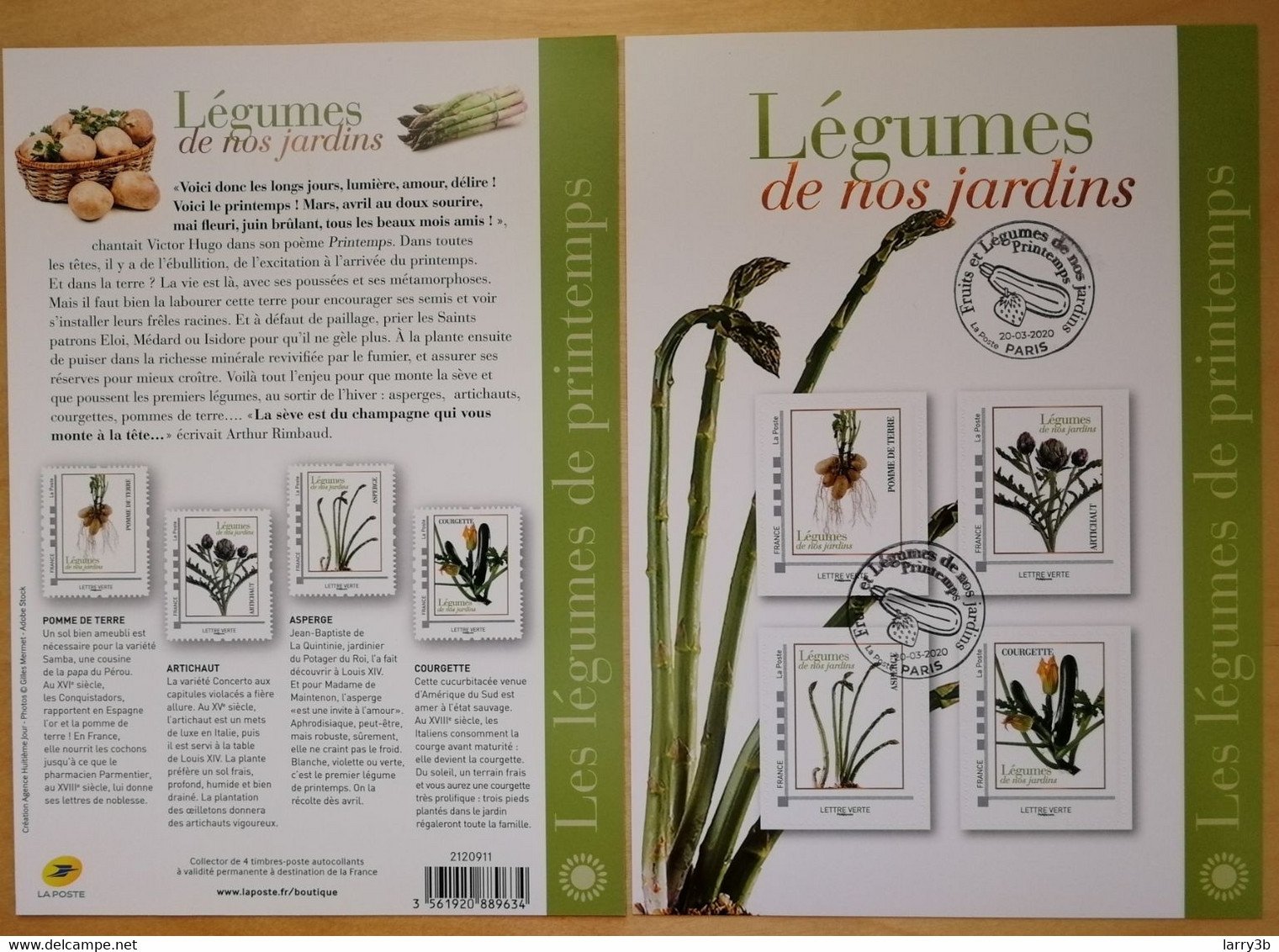 FRANCE 2020 COLLECTOR "LEGUMES DE NOS JARDINS - PRINTEMPS" - MTAM-2020-458 - OBLITERE 1er JOUR - PARIS - 20.03.2020 - Collectors