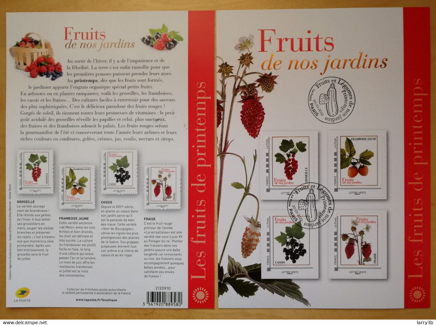 FRANCE 2020 COLLECTOR "FRUITS DE NOS JARDINS - PRINTEMPS" - MTAM-2020-457 - OBLITERE 1er JOUR - PARIS - 20.03.2020 - Collectors