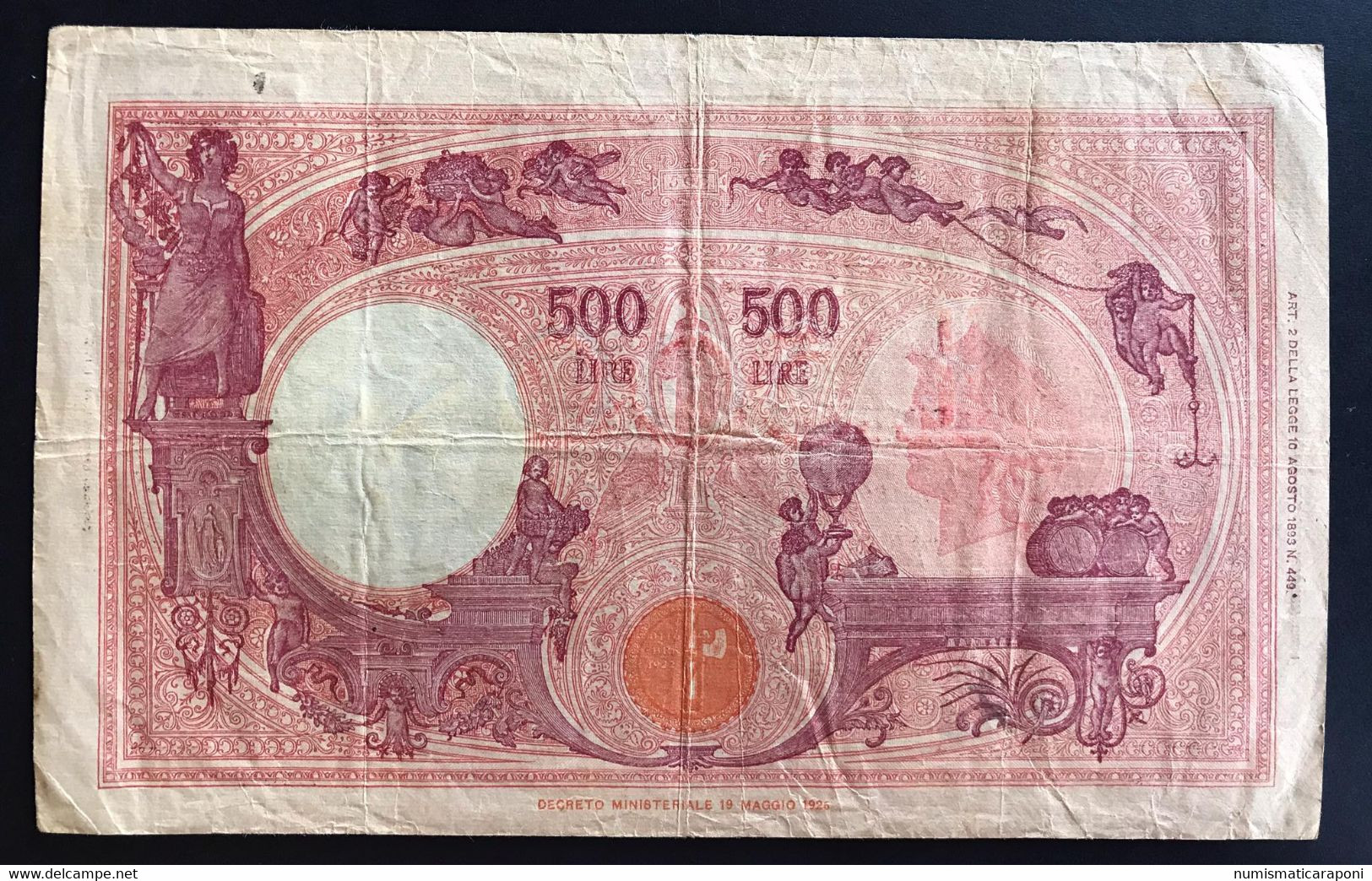 500 LIRE Grande C Fascio 31 03 1943 Bel Biglietto Naturale Q.bb  R2 RR LOTTO 2296 - 500 Liras