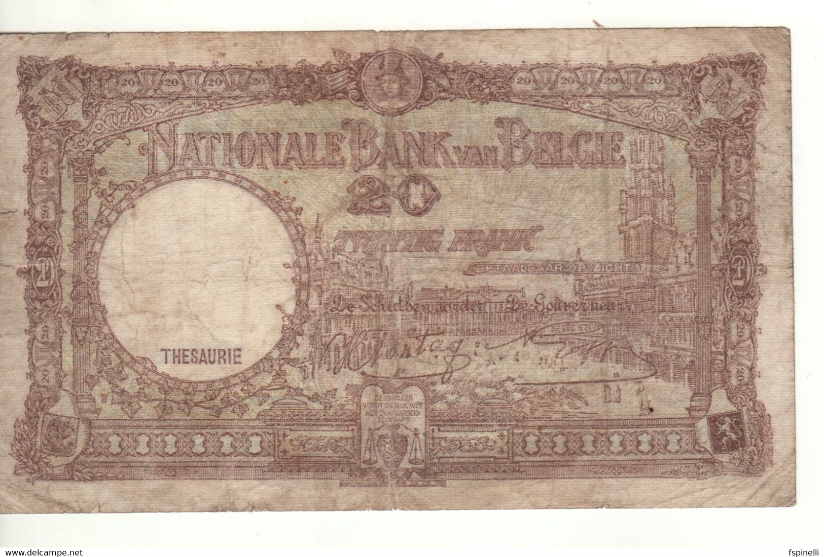 BELGIUM   20 Francs P111  (King Albert, Queen Élisabeth)  Dated 16.01.1943 - 20 Francos