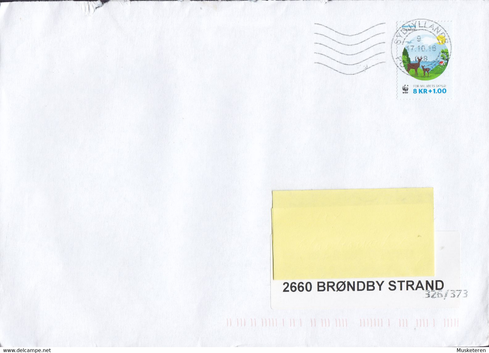 Denmark Deluxe Cancelled SYDJYLLANDS POSTCENTER 2016 Cover Brief BRØNDBY STRAND Denmark WWF Panda Issue Stamp - Cartas & Documentos