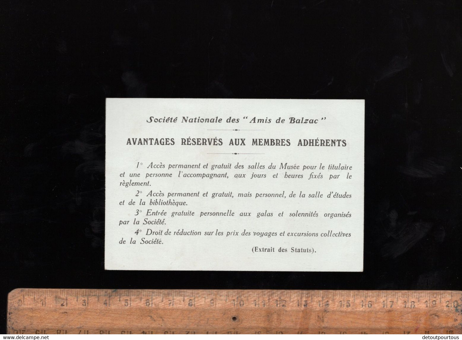 Carte D'adhérent 1911 à La Société Nationale Des Amis De BALZAC Siège Maison 47 Rue Raynouard PARIS PASSY - Other & Unclassified