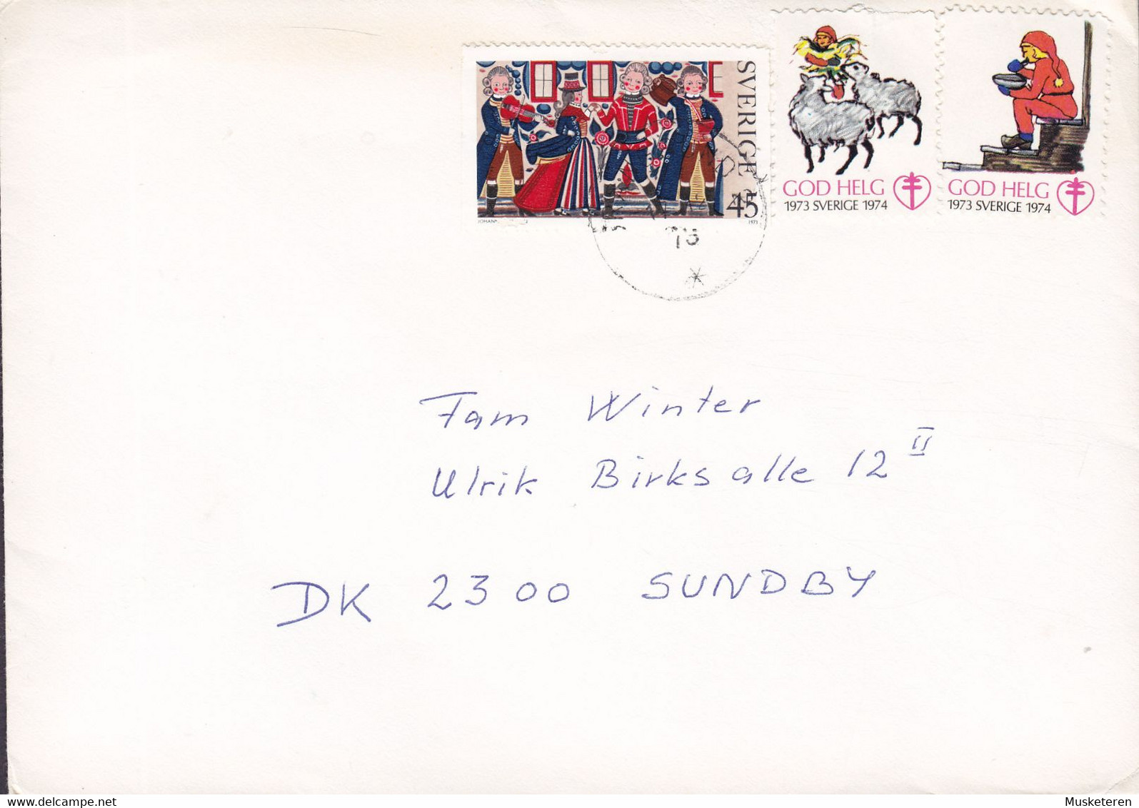 Sweden TRÅNGSUND 1973 Cover Brief SUNDBY Denmark 2x God Helg Christmas Seals Tuberculosis Tuberkulose Sheep Lepricon - Briefe U. Dokumente