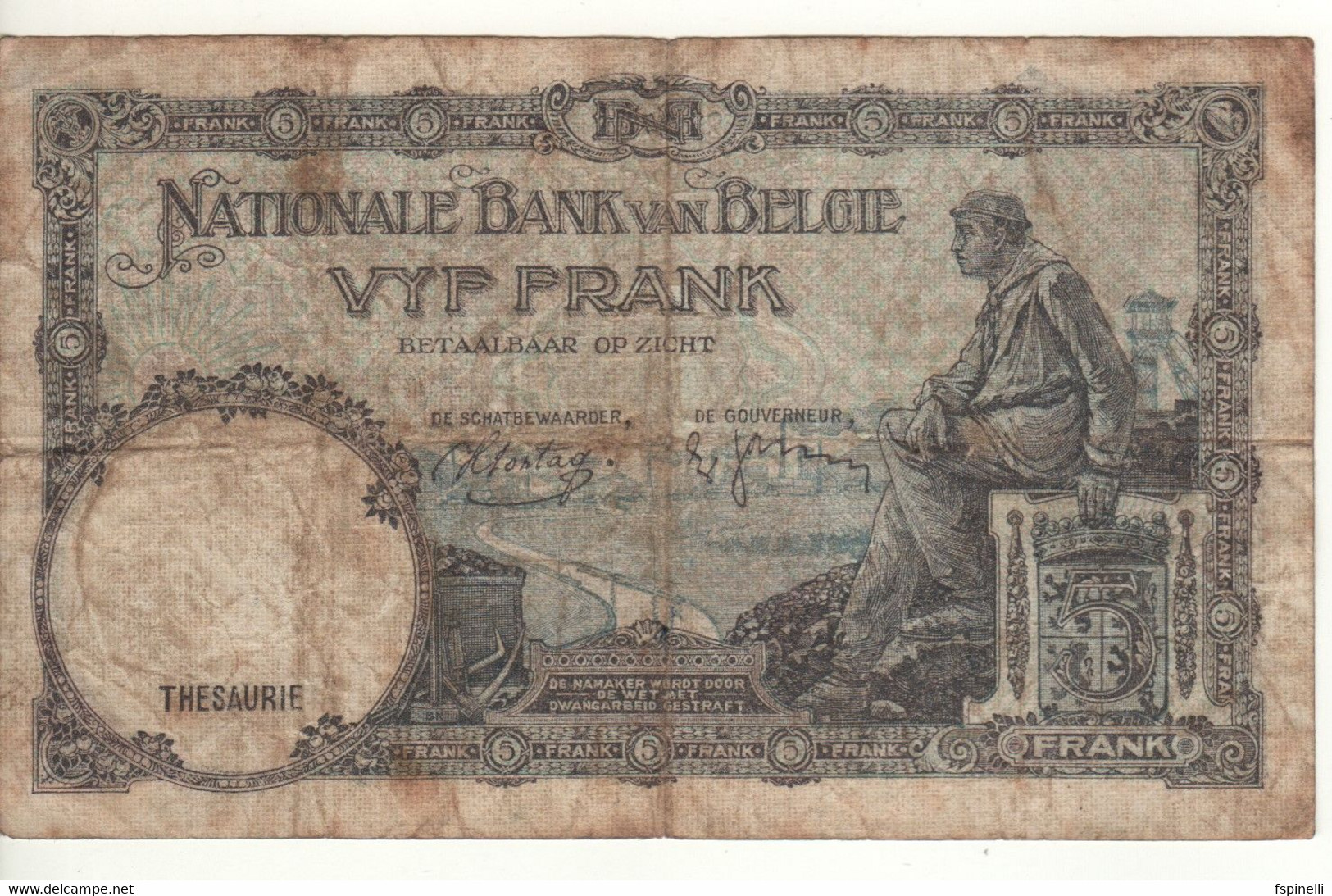 BELGIUM   5 Francs P108a   Dated  20-04-38    ( King Albert, Queen Élisabeth ) - 5 Franchi